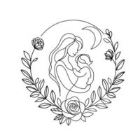 Happy Mother's Day. minimalistic modern line art. abstract illustration of mother and child, rose flower, frame, border for greeting card, poster or flyer. vector