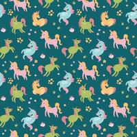 Seamless pattern with cute unicorns. A mythological and magical creature. Design for fabric, textiles, wallpaper, packaging vector