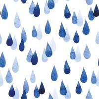 watercolor seamless pattern with raindrops. cute print with blue water drops on white background vector