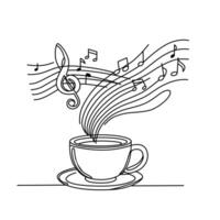 cup of coffee. Continuous one line drawing of a cup coffee with music notes.. vector