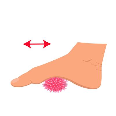 Myofascial release exercise for legs with a spike ball. Exercise for feet. Rehabilitation training.