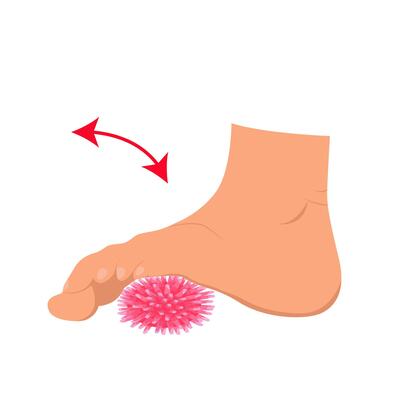 Myofascial release exercise for legs with a spike ball. Exercise for feet. Rehabilitation training.