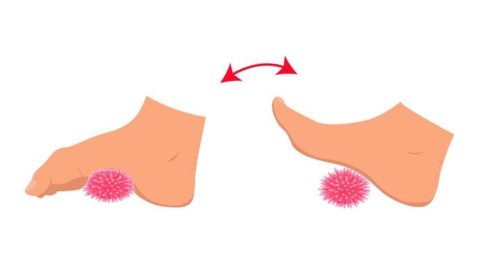 Myofascial release exercise for legs with a spike ball. Exercise for feet. Rehabilitation training.