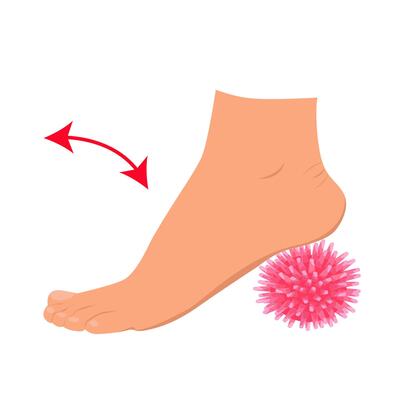 Myofascial release exercise for legs with a spike ball. Exercise for feet. Rehabilitation training.