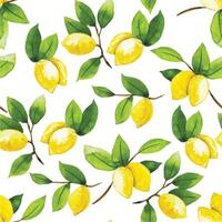 watercolor seamless pattern with lemons. print with ripe fruits and leaves vector