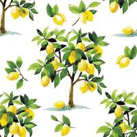 watercolor seamless pattern with lemon trees. print with ripe fruits and leaves vector