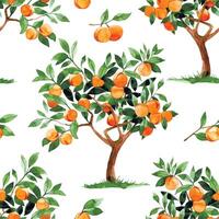 watercolor seamless pattern with peach, apricot trees. print with ripe fruits and leaves vector