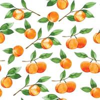 watercolor seamless pattern with peaches, apricots. print with ripe fruits and leaves vector