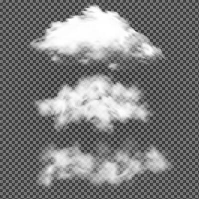 Sky Cloud Isolated on Background. Realistic Illustration. White Natural Cloudy Air. Natural Beautiful Fluffy Fog Set. Cumulus Atmosphere Condensation. Outdoor Storm Texture Effect.