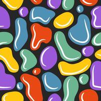 Colorful liquid abstract organic drop forms a seamless pattern. Wavy bubbles and drops in 2000 fashion style vector