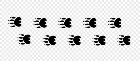 Footpath trail of animal. Tasmanian Devil paws. Paw foot trail print of Tasmanian Devil on white background.Animal steps in black color. vector