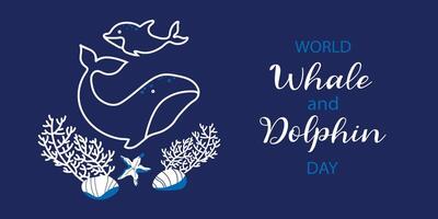 World Whale and Dolphin Day for element design. July 23. Template for background, banner, card, poster with text inscription. vector