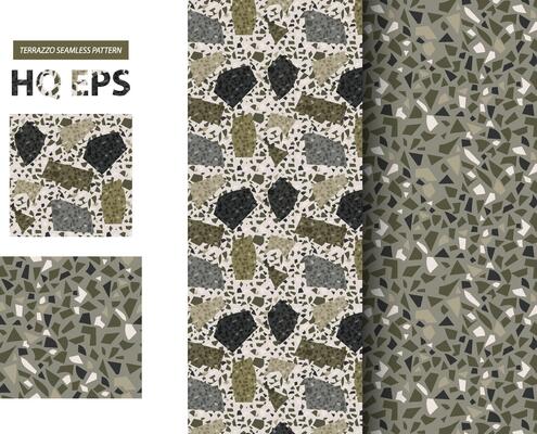 Terazzo Pattern. Seamless Granite Floor Background. Abstract Grainy Concrete. Facion Fake Rock Repeat Geometric Illustration. Flooring Surface Mosaic. Trendy Camo Color Modern Textile. Venetian Rock.