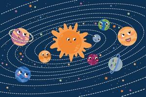 Space. Solar system. Sun, Saturn, Earth, Venus, Uranus, Mars, Mercury, Neptune, Jupiter vector