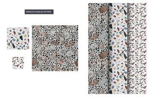 Terrazzo Pattern. Seamless Texture Set. Stone Wall Background. Repeat Flooring Decoration Surface. Decorative Shape Regular Cover. Flat Mosaic Backdrop. Periodic Geometric Shape. vector