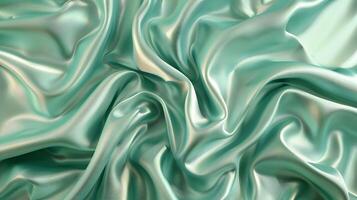 3D background with turquoise silk texture. Elegant background with waves turquoise silk texture. photo