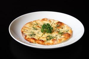 classic focaccia on plate photo