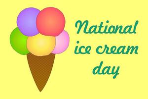 Enjoy the sweetness of National Ice Cream Day with this vibrant illustration featuring colorful ice cream scoops in a cone. vector