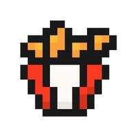 Pixel fried chicken wings icon. Spicy hot crispy fast food legs in red packaging for appetizing 8 bit snack and game design vector