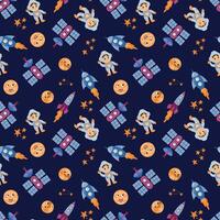 Space Seamless Pattern. Rocket, astronaut, planet, satellite, stars. Infinite textures for your design vector