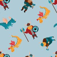 Seamless pattern with Vikings. Dragons and Vikings. Design for fabric, textile, wallpaper, packaging vector