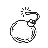 Sketch of a bomb with a burning fuse. Black and white drawing in sketch style, vintage graphic vector