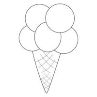 Coloring page with a refreshing very simple illustration of a waffle cone with a few ice cream scoops. Perfect for childrens summer activities and creative projects. vector