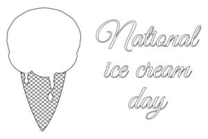 National Ice Cream Day coloring page featuring a picture of an ice cream cone. Perfect for summer-themed projects and relaxation. vector