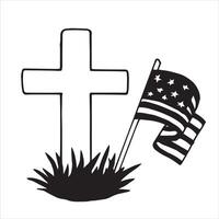 Illustration on the theme of US Memorial Day. Black and white drawing in sketch style, vintage graphics vector