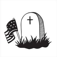 Illustration on the theme of US Memorial Day. Black and white drawing in sketch style, vintage graphics vector