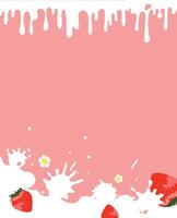 Splashing milk with strawberry on a pink background. Design illustration with empty space. vector