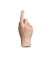 Hand pointing gesture, index finger indicating. Pointer sign isolated on white background. Showing, photo