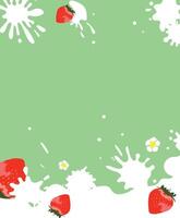 Strawberry milk splash with white splashing liquid. Fresh strawberry milk design. Strawberry milk on a green background. Design illustration with empty space. vector