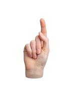 Hand pointing gesture, index finger, indicating sign isolated on white background. Outstretched, photo