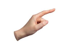 Hand gesture with pointing finger, indicating sign. Index finger, pointer isolated on white photo