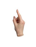 Hand pointing with index finger, isolated on white background. Pointer indicating, touching, tapping photo