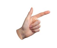 Hand gesture with pointing finger, indicating sign. Index finger, pointer choosing, choice photo