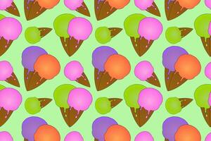 A seamless pattern featuring colorful ice cream cones on a light background. Perfect for summer-themed designs, textiles, and backgrounds. vector