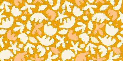 Seamless pattern with abstract plants, flowers, simple primitive shapes. vector