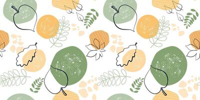 Seamless pattern with abstract silhouettes of leaves, shapes, spots. Natural print. vector