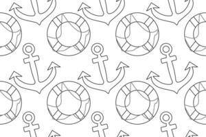 Seamless pattern of anchors and lifesavers outline illustration for a fun and engaging coloring page. Perfect for kids and nautical themed projects. vector