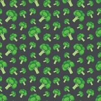 Seamless pattern with broccoli in a flat style on a dark gray background. illustration vector
