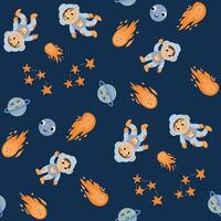 Space seamless pattern. Astronauts, planets, constellation, comet. Endless textures for your design. vector