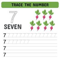Trace the number . Tracing number worksheet for kindergarten, preschool for learning numbers and handwriting practice activities. vector