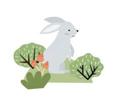 Hand drawn composition with forest animal and plants. Baby art for nursery design and prints. Charming cartoon woodland animal bunny vector