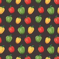 Seamless pattern with bell peppers on a dark background. illustration vector