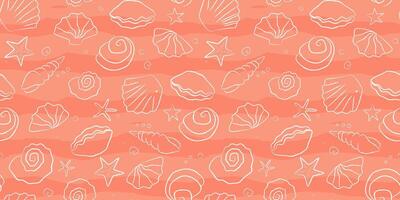 Seamless pattern with abstract lines silhouettes of shells and mollusks. Marine monochrome print with horizontal stripes. vector