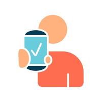 Mobile verification line icon. Person, smartphone, checkmark, user, authentication, approval, identity, mobile app, confirmation, secure, access, technology, digital verification, account, profile vector