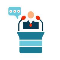 Public speaking line icon. Speaker, podium, presentation, speech, conference, address, lecture, orator, politician, communication, debate, announcement, audience, microphone vector