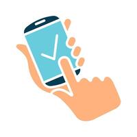 Mobile verification line icon. Person, smartphone, checkmark, user, authentication, approval, identity, mobile app, confirmation, secure, access, technology, digital verification, account, profile vector